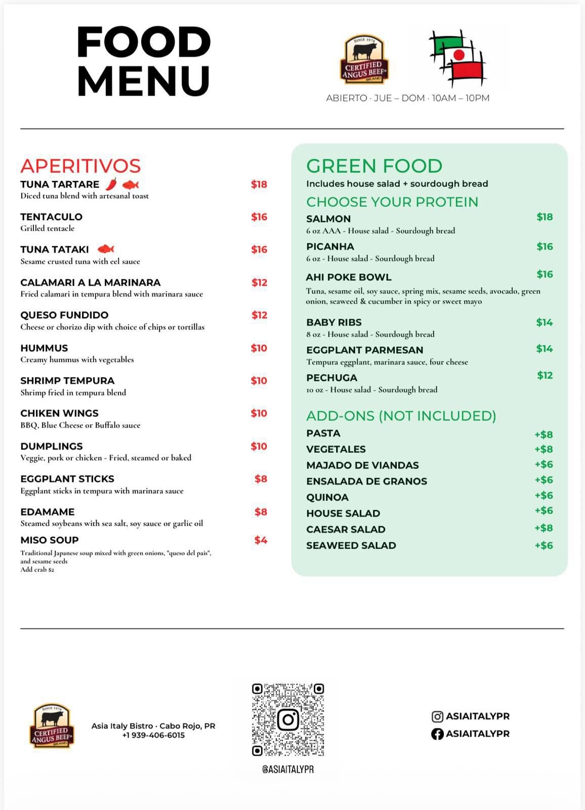 Segunda hoja del menú de Asia Italy Bistro